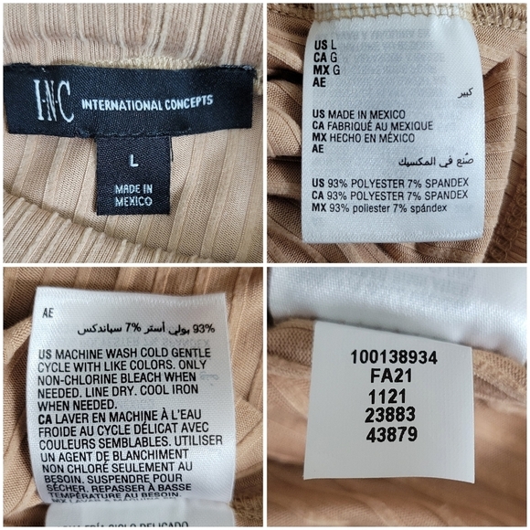 INC International Concepts Tan Ribbed Mock Neck Long Sleeve Cutout Top Size L - Picture 4 of 8